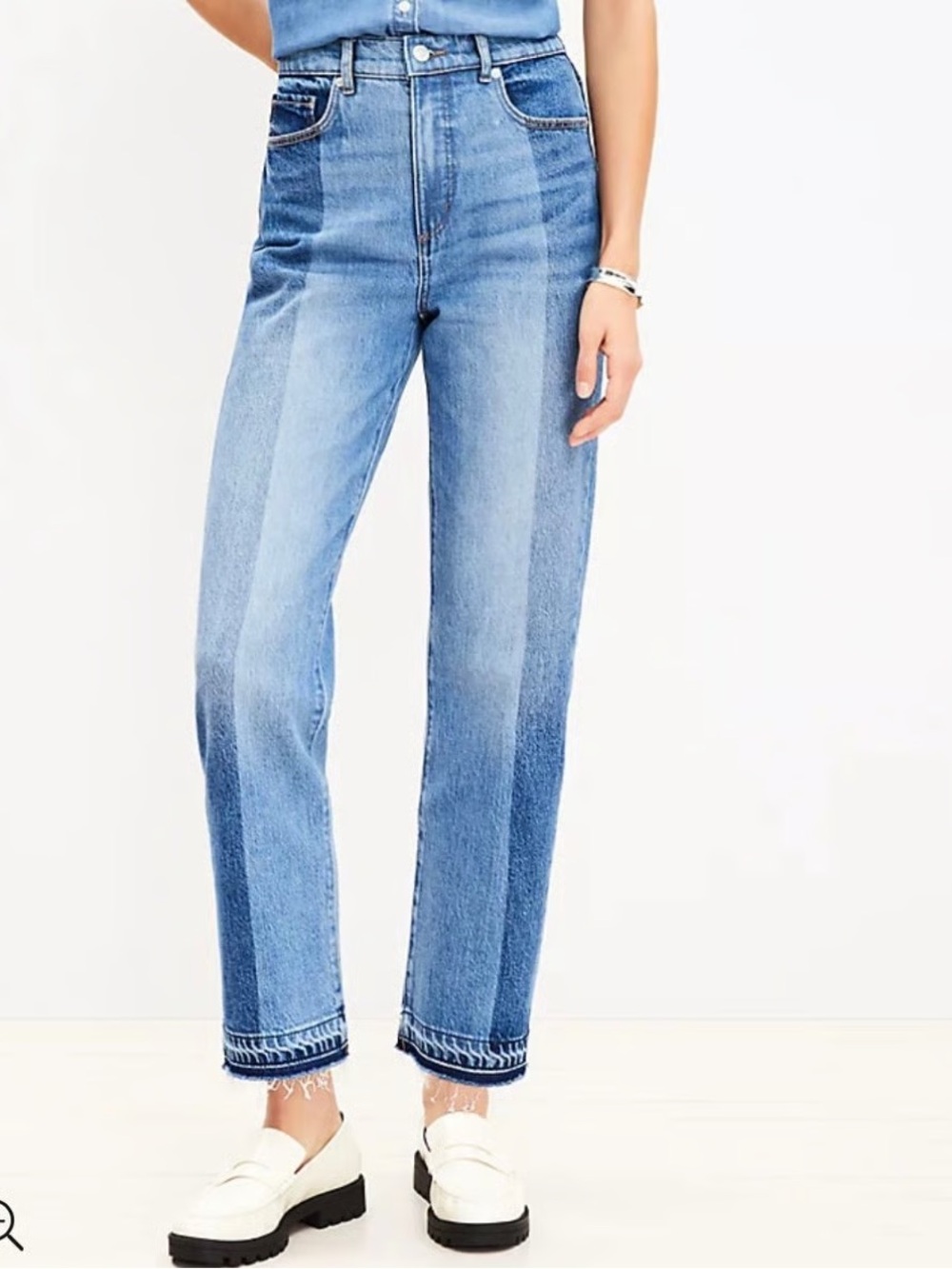 LOFT THE STRAIGHT TWO TONE JEANS WITH RELEASED HEM